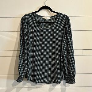 Loft Dark Green and White Polka Dot Blouse, size Medium